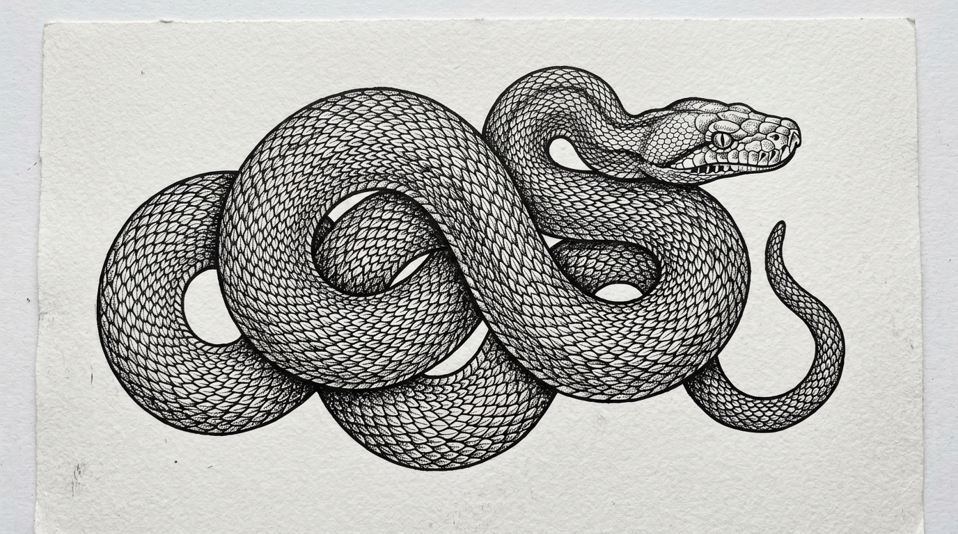 Эскиз тату змея в стиле реализм — детальная прорисовка чешуи и теней
