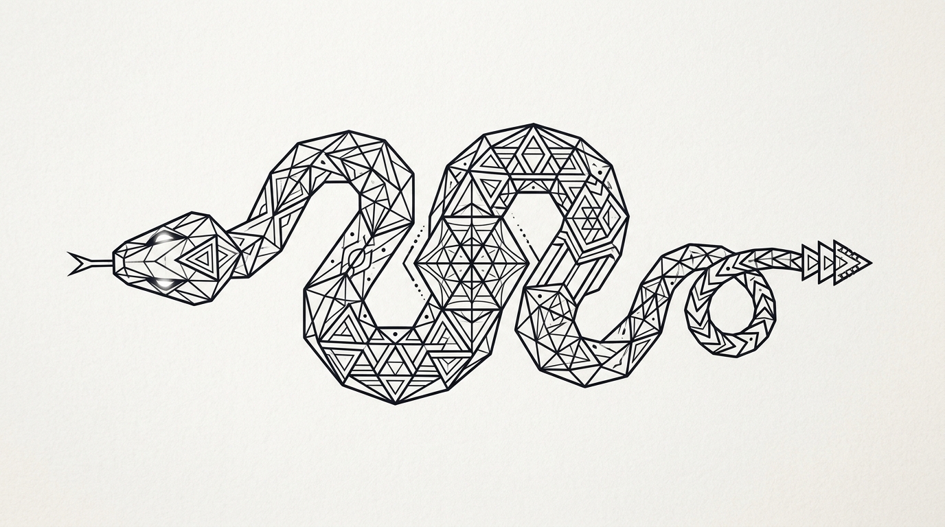 Эскиз тату змея в геометрическом стиле — абстрактные формы, треугольники и линии