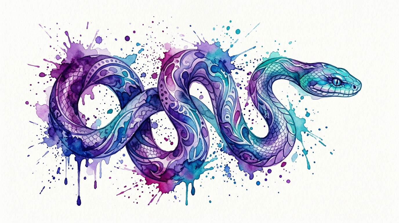 Эскиз тату змея в акварельном стиле — яркие цветные разводы и мягкие переходы