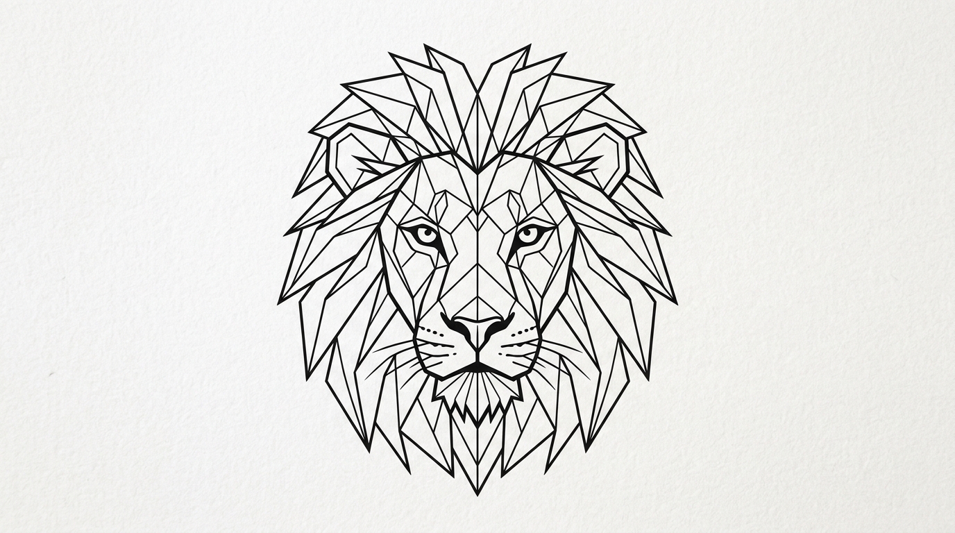 Эскиз тату льва в геометрическом стиле, полигональные формы
