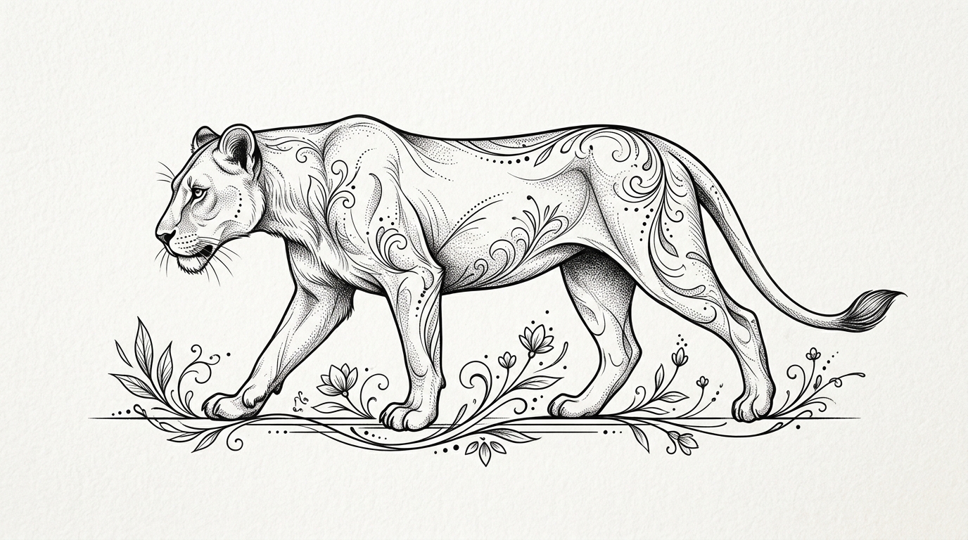 Эскиз тату львицы в элегантном стиле