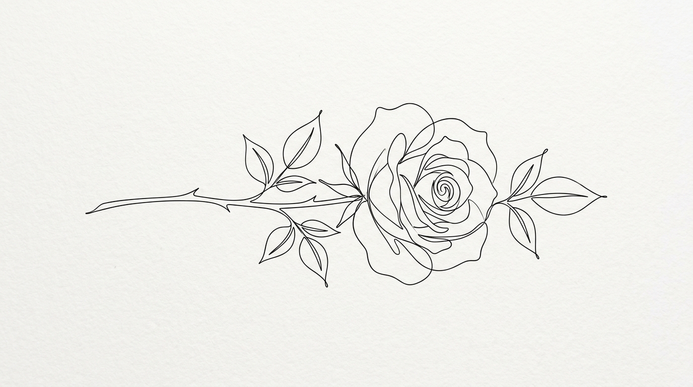 Минималистичный эскиз розы — тонкие линии, изящный силуэт