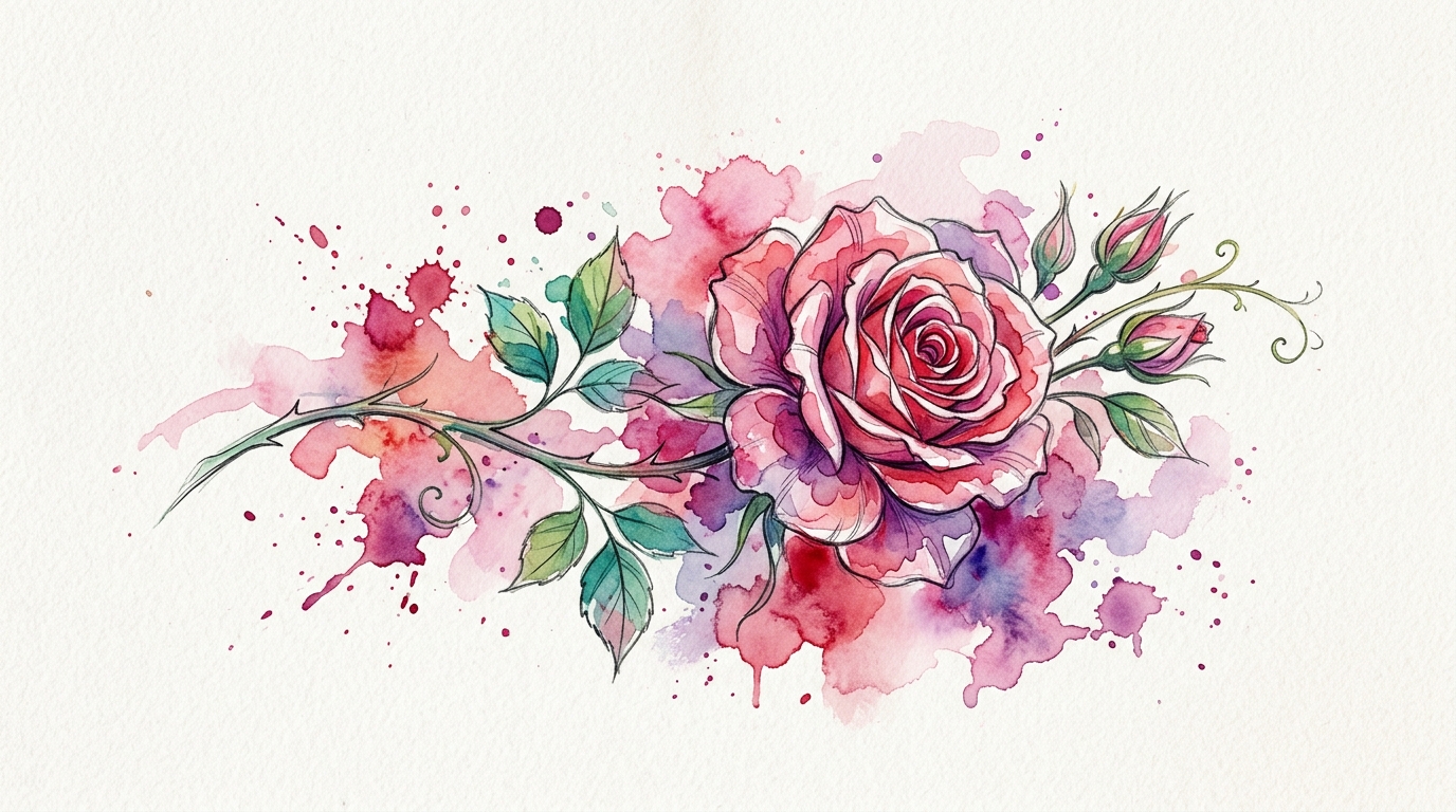 Эскиз розы в акварельной технике — яркие брызги и мягкие переходы