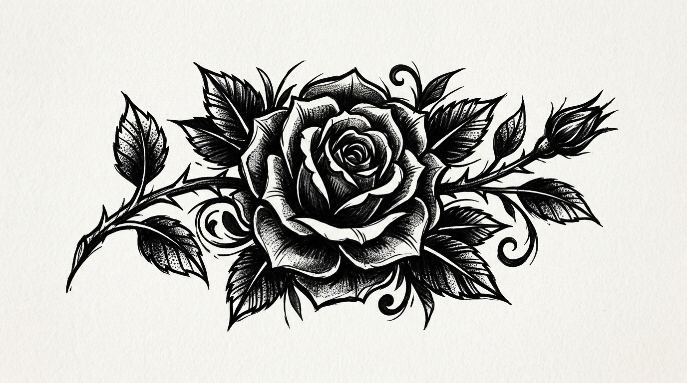 Роза в стиле блэкворк — мощные чёрные заливки и контрасты