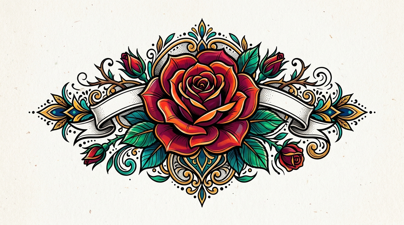 Роза в стиле нео-традишнл — яркие цвета и декоративные элементы