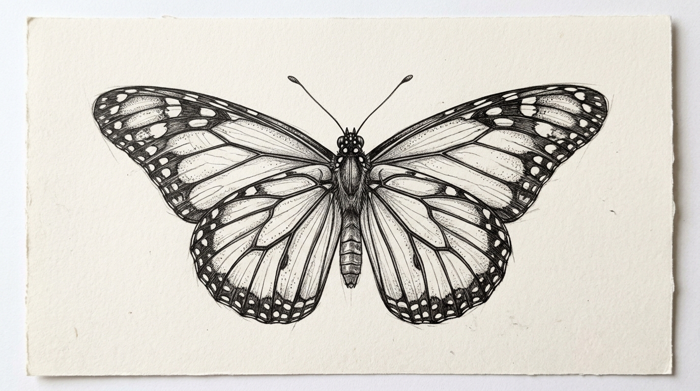 Реалистичный эскиз тату бабочки с детальной прорисовкой крыльев