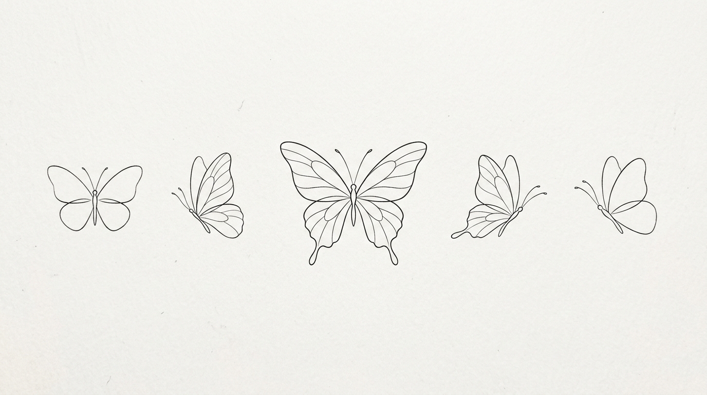Минималистичный эскиз тату бабочки тонкими линиями