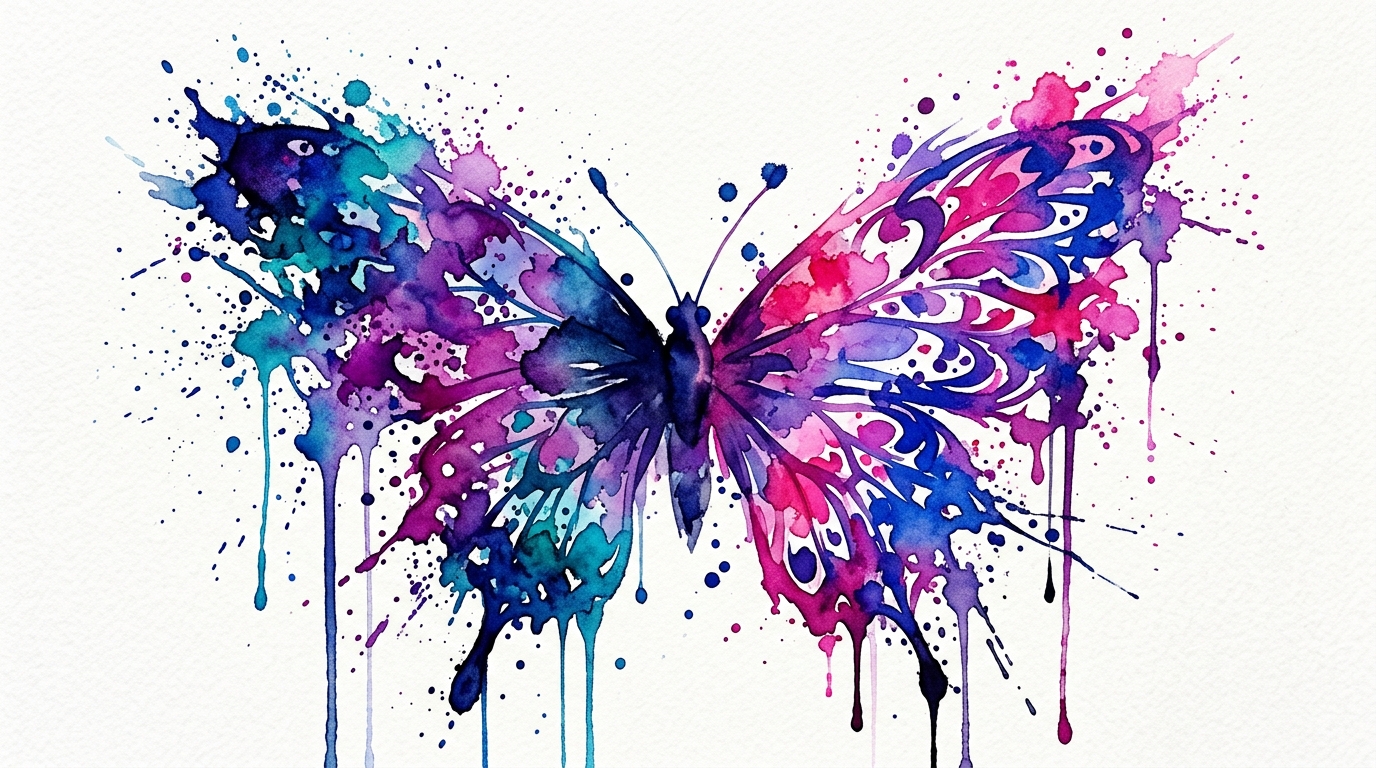 Эскиз тату бабочки в акварельном стиле с яркими разводами