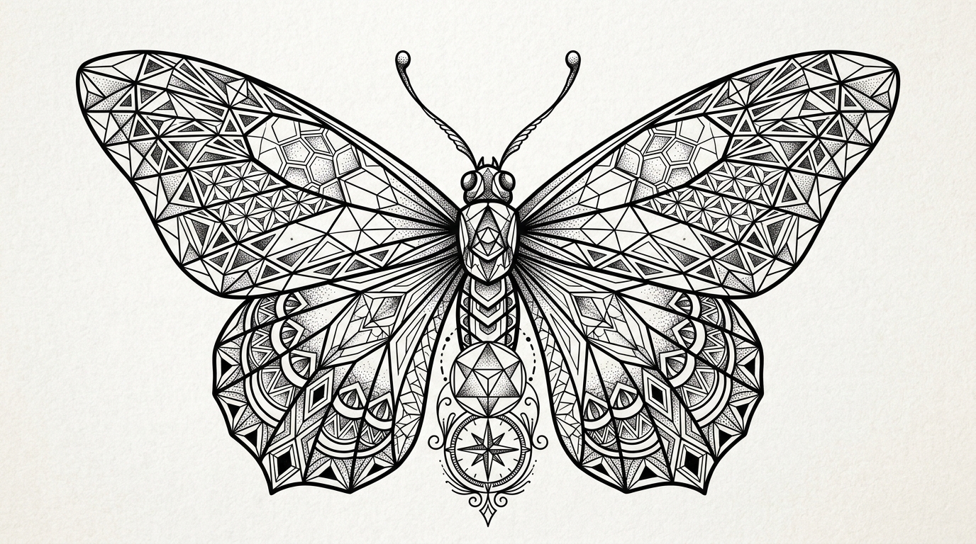 Геометрический эскиз тату бабочки из треугольников и линий