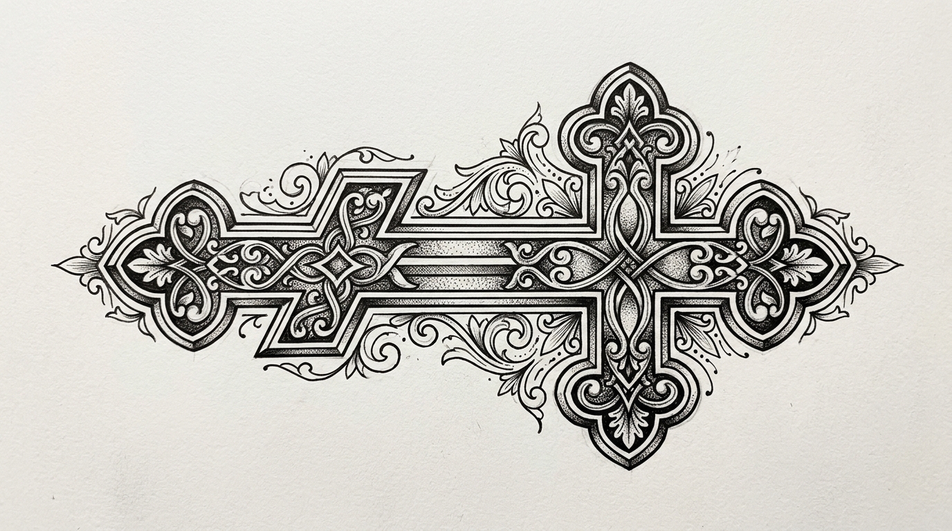 Эскиз православного восьмиконечного креста для тату