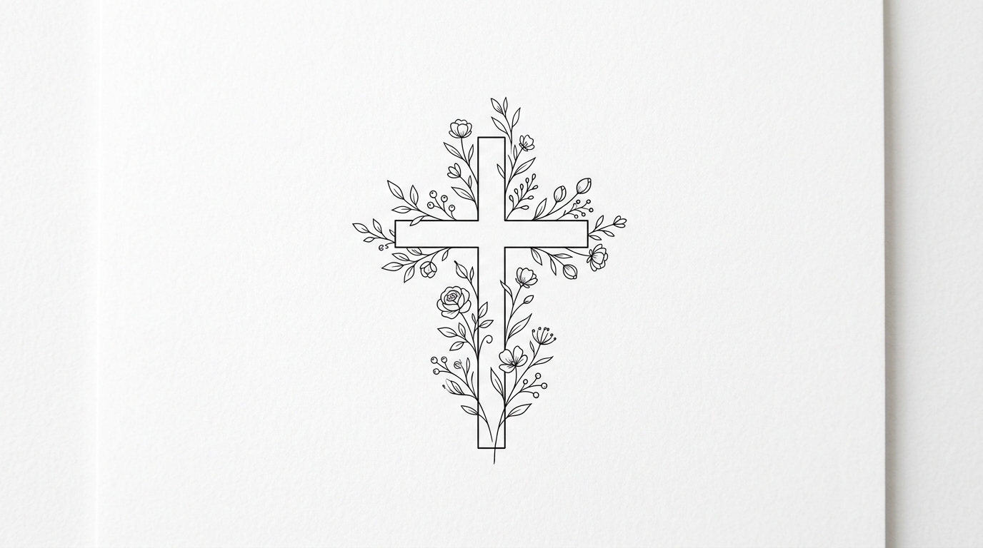 Минималистичный крест тонкими линиями — женский эскиз тату