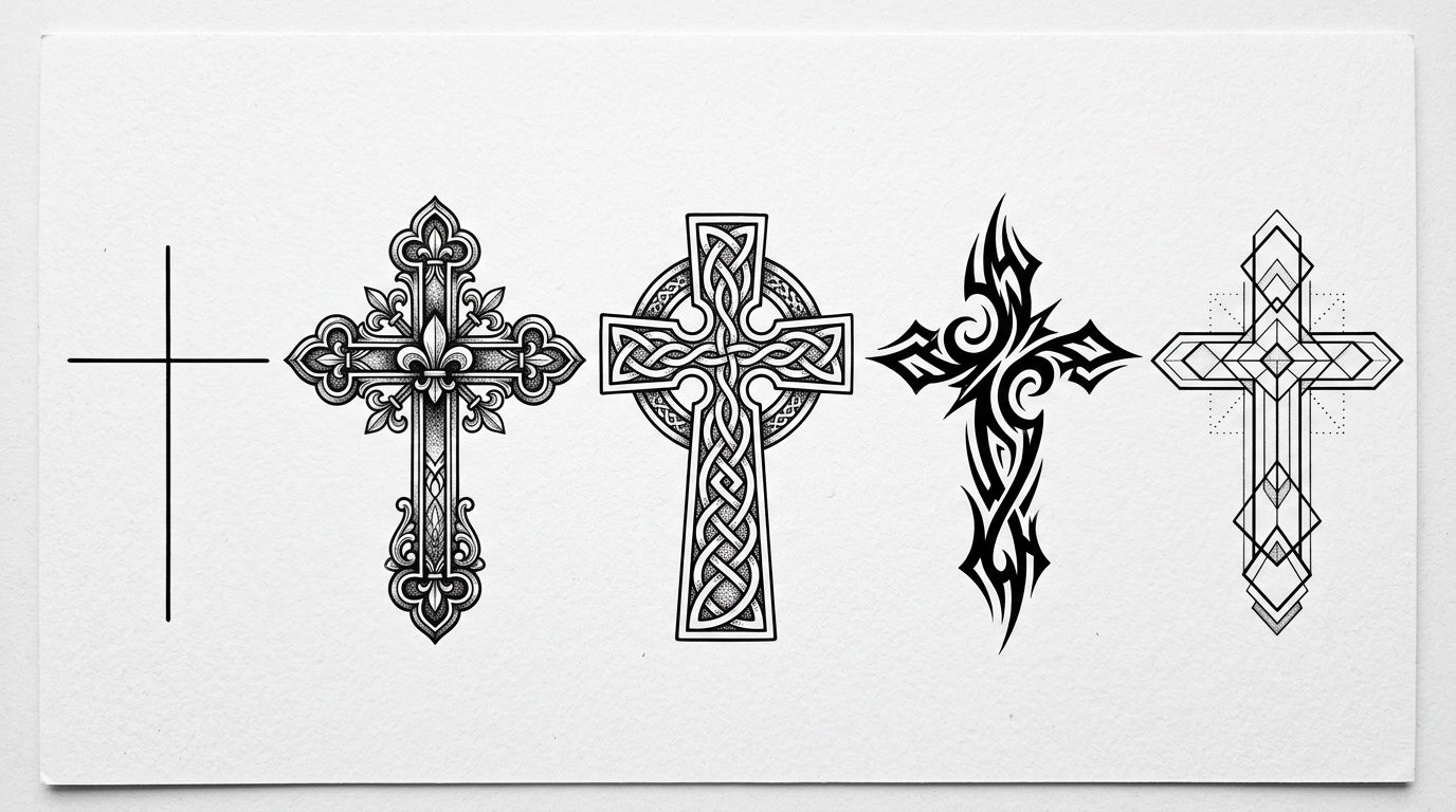 Виды крестов для тату — минималистичный, готический, кельтский, трайбл, геометрический