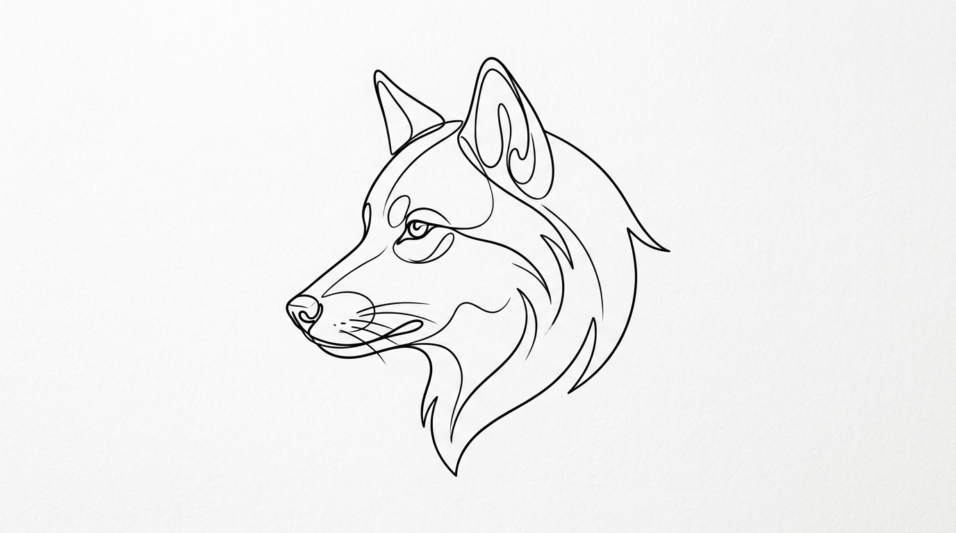 Минималистичный эскиз волка — одна непрерывная линия