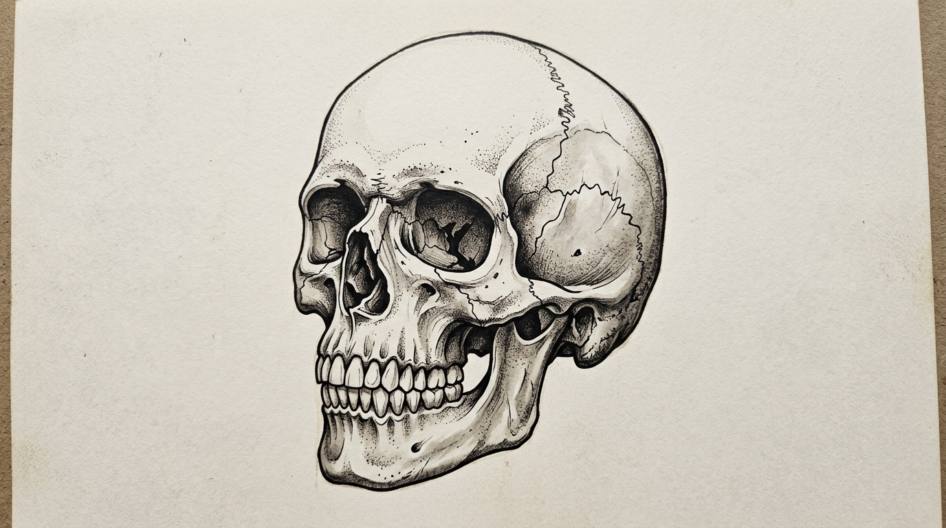 Реалистичный эскиз тату черепа с детальной проработкой теней