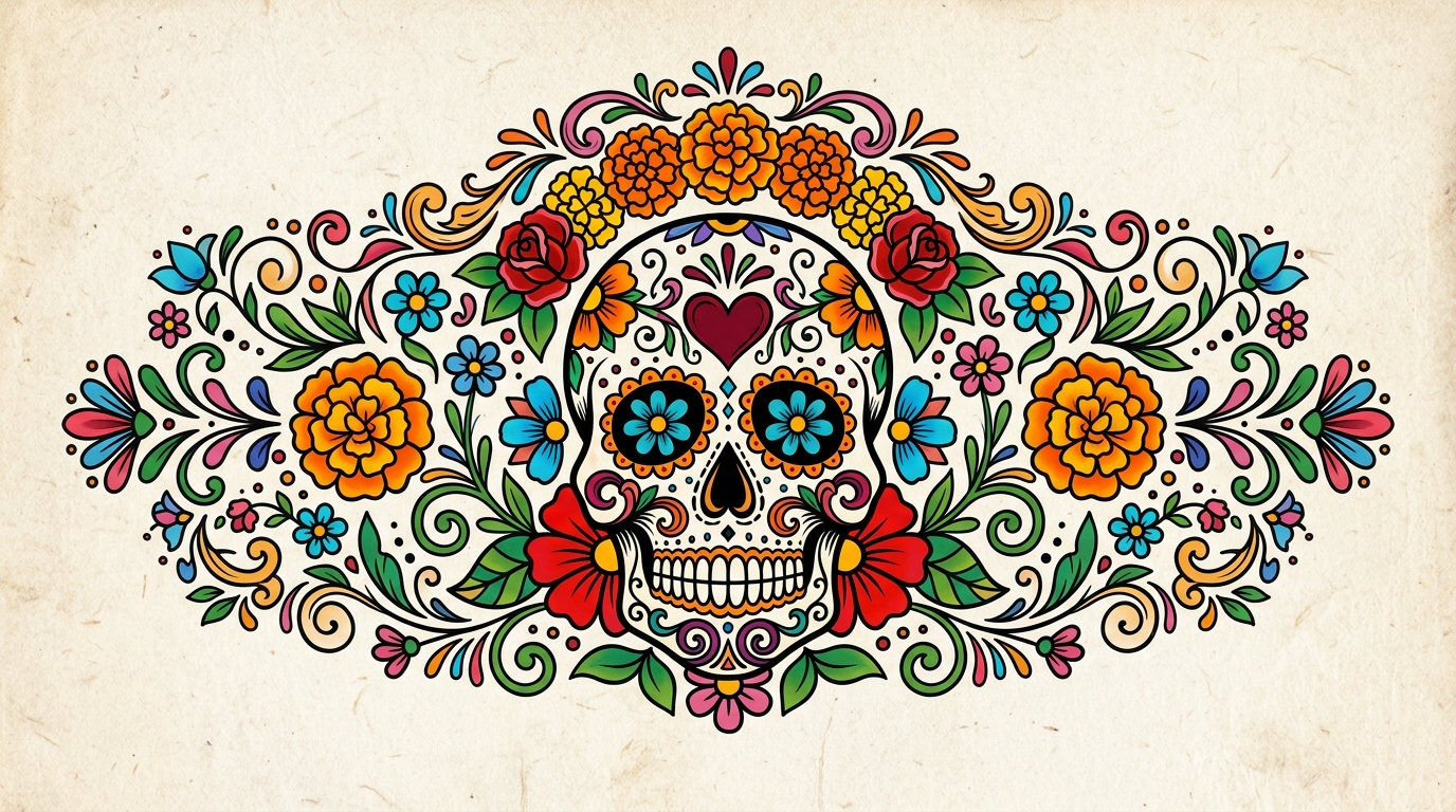 Мексиканский сахарный череп калавера — тату в стиле Дня мёртвых