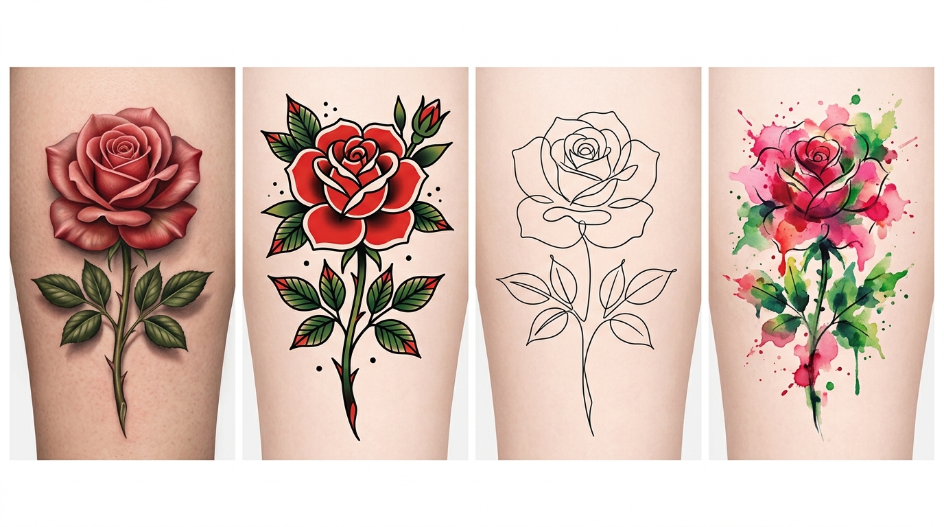 Сравнение стилей татуировок — реализм, традиционный, минимализм, акварель