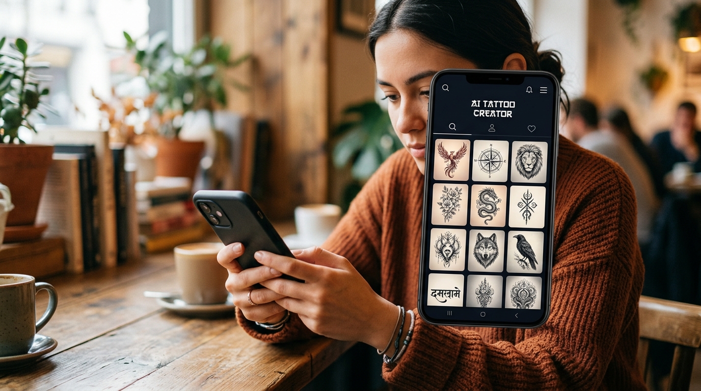 ИИ-генератор тату на экране смартфона с готовыми эскизами