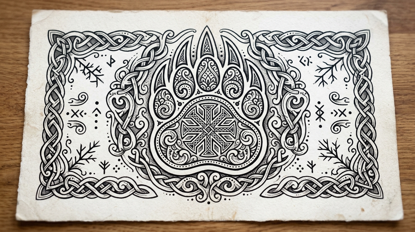 Эскиз тату Велес — бог мудрости и хранитель леса