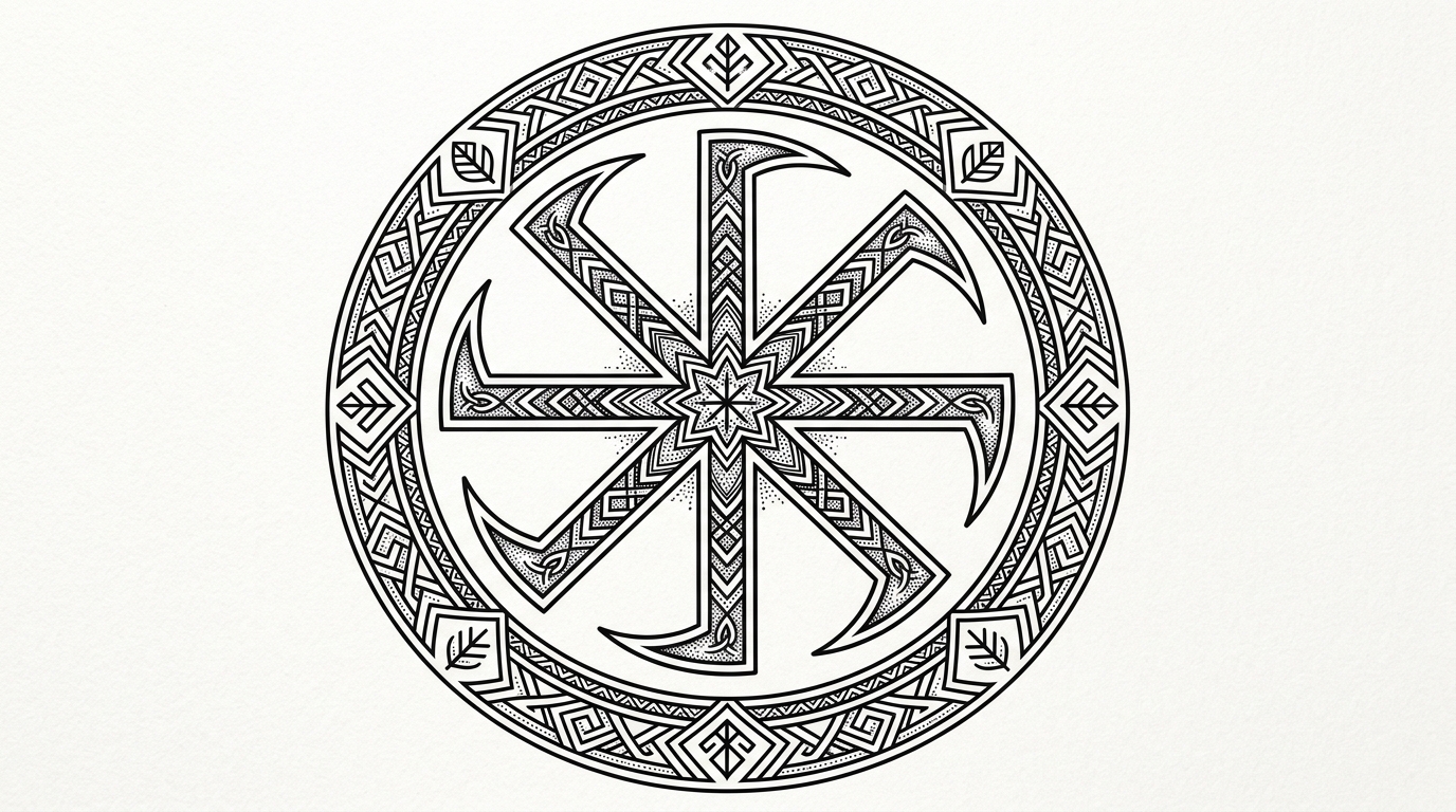 Эскиз солнцеворота — древнего славянского солярного символа