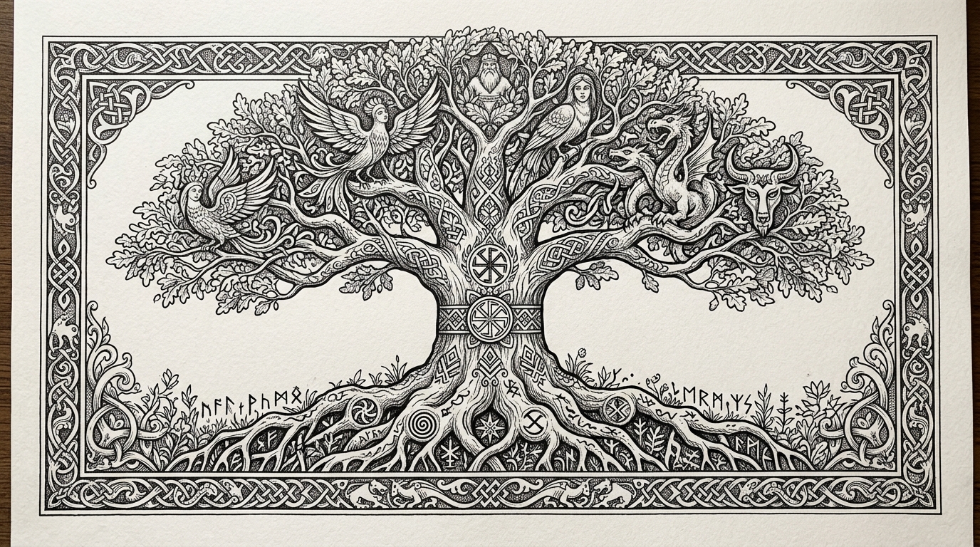 Эскиз тату Древо жизни в славянском стиле
