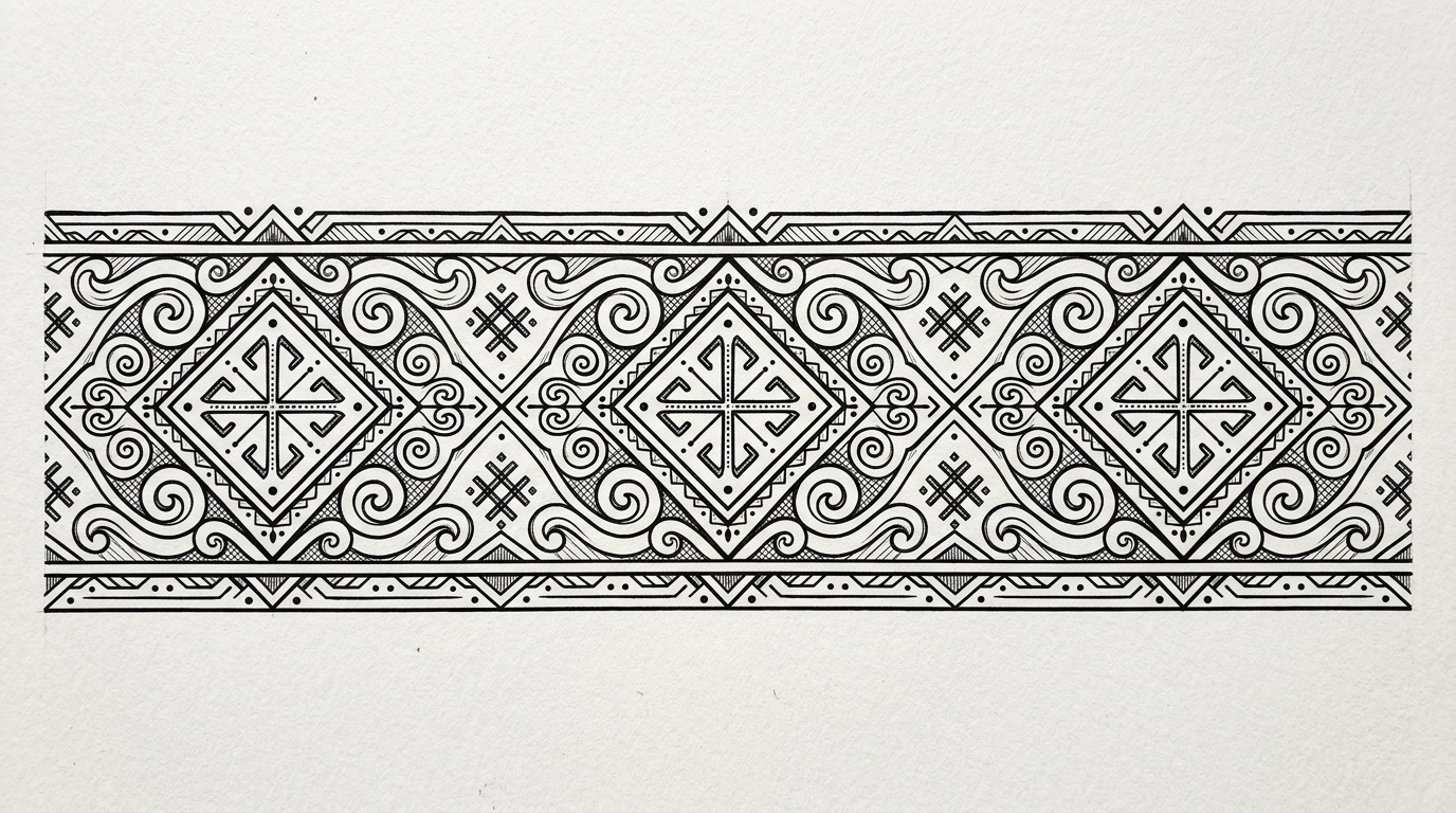 Эскиз славянского орнаментального узора для тату-браслета