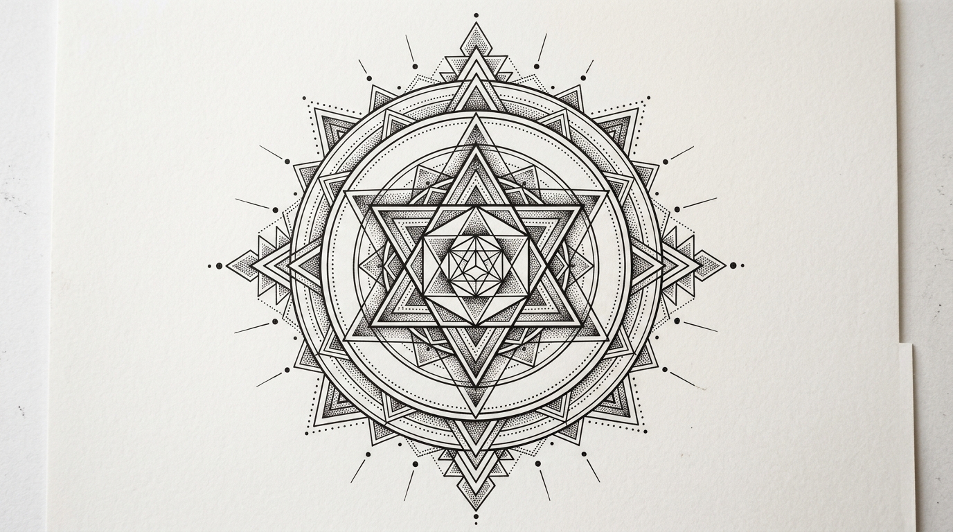 Эскиз тату в стиле геометрия — сакральная геометрия с треугольниками и кругами
