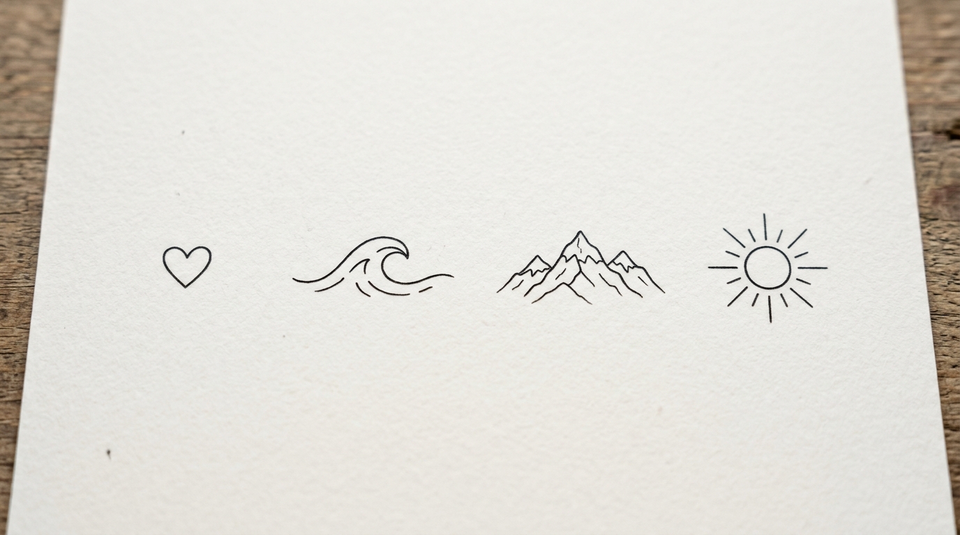 Лист эскизов тату для начинающих — четыре простых минималистичных дизайна