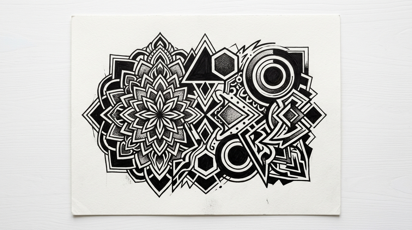 Эскиз тату в стиле блэкворк — чёрная геометрическая композиция