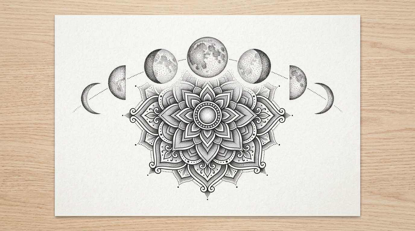 Эскиз тату в стиле дотворк — мандала из точек