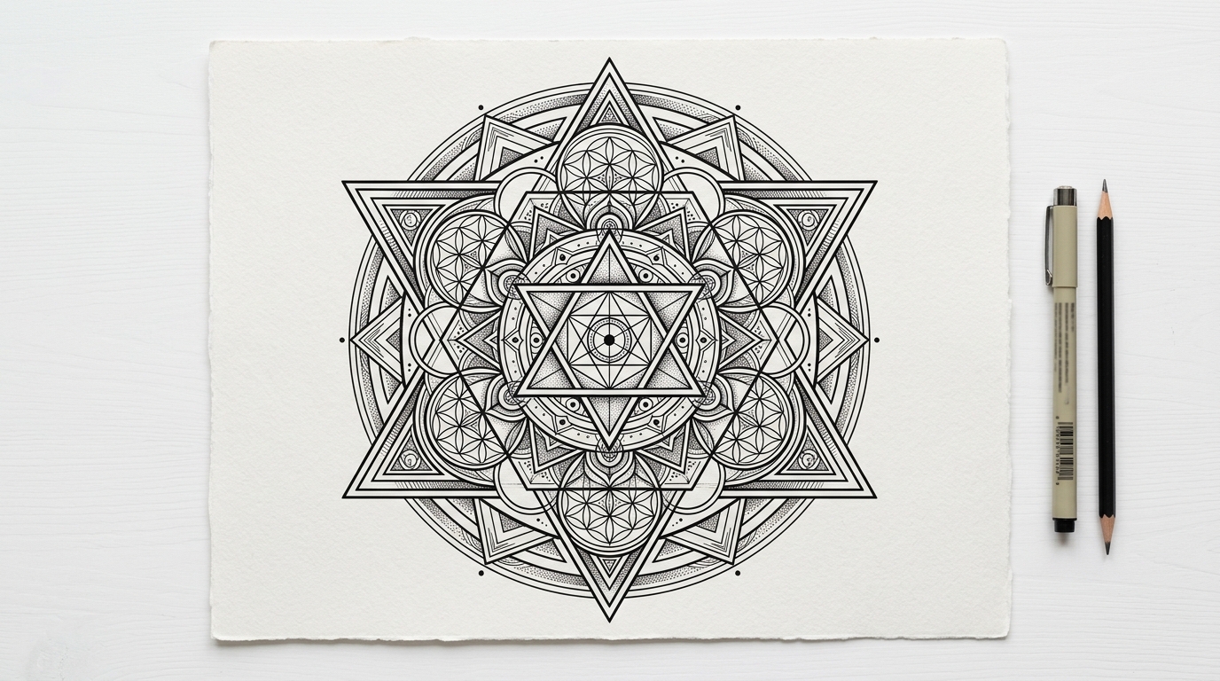 Эскиз тату в стиле геометрия — мандала и сакральные символы