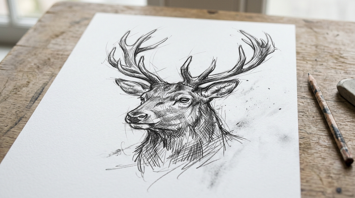 Эскиз тату в стиле скетч — карандашный портрет оленя