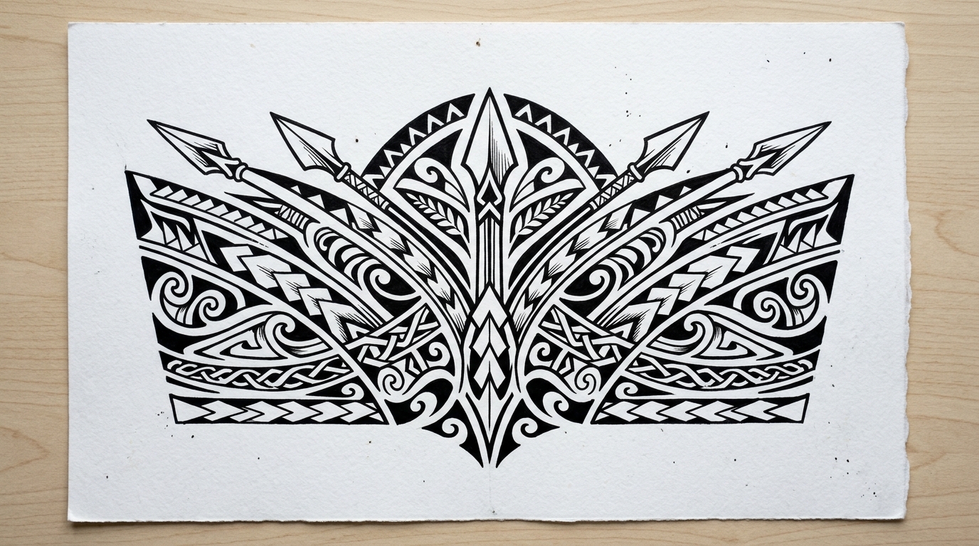 Эскиз тату в стиле трайбл — полинезийский чёрный орнамент