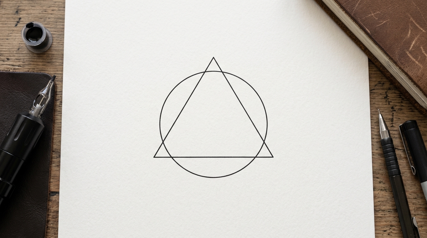 Эскиз тату минимальная геометрия — треугольник вписанный в круг