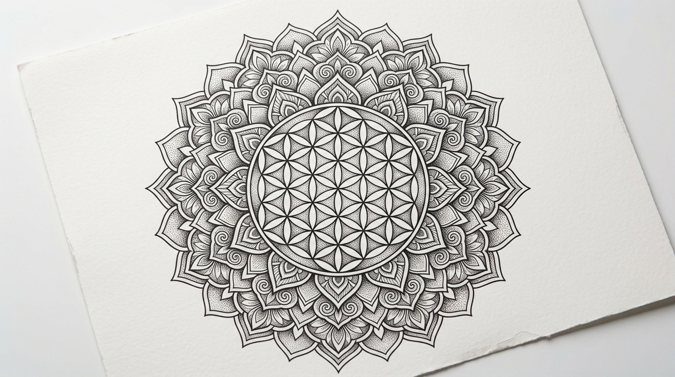 Эскиз мандалы с цветком жизни в центре