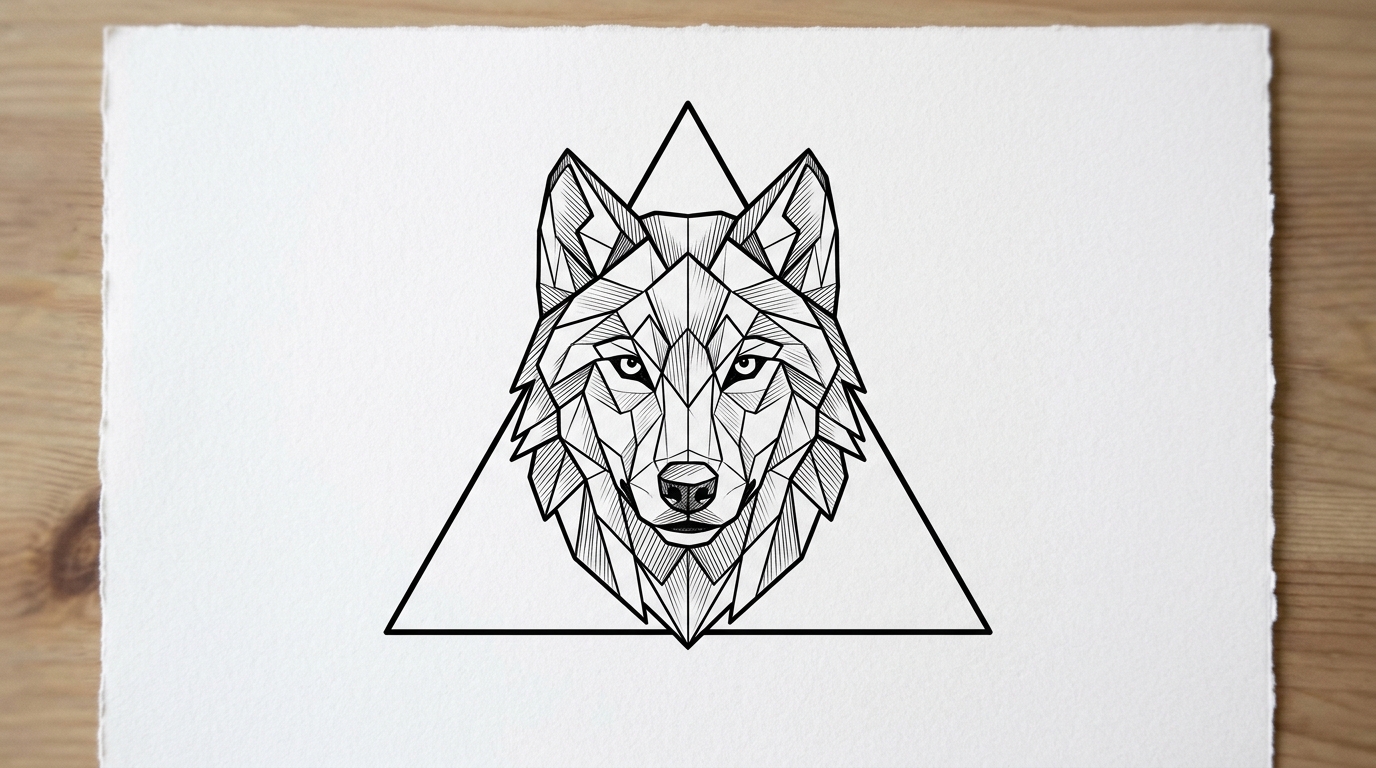 Эскиз геометрического волка в треугольнике