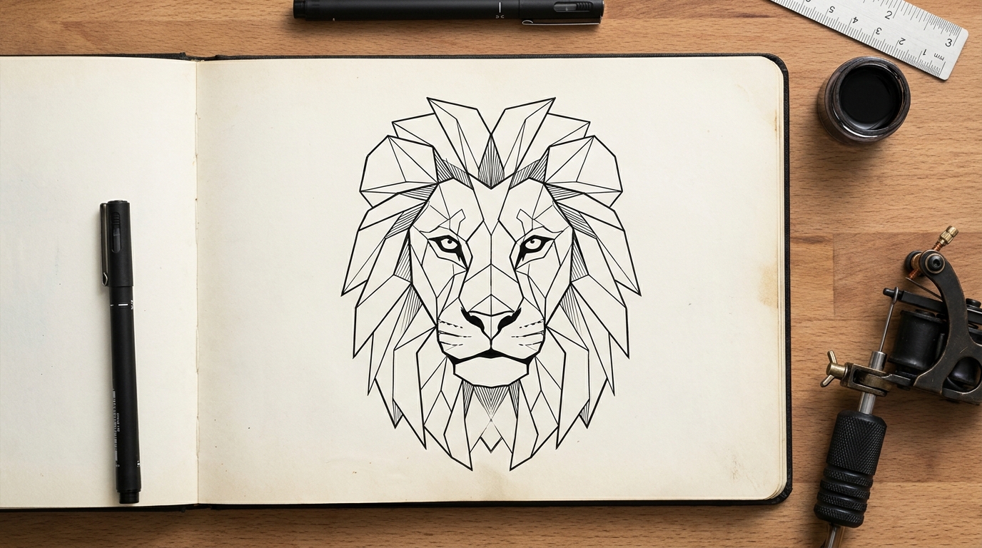 Эскиз геометрического льва low-poly
