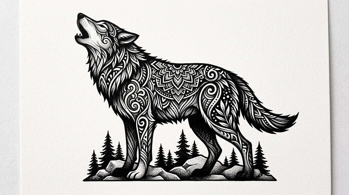 Силуэт животного в стиле блэкворк