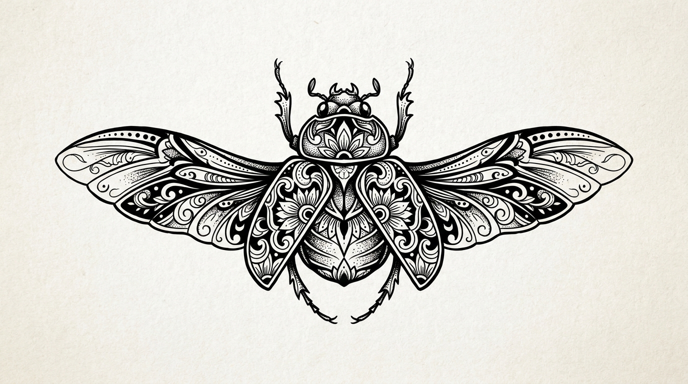 Жук в иллюстративном блэкворке