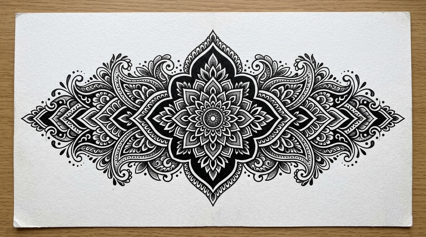 Орнаментальный блэкворк с пейсли и мандалами