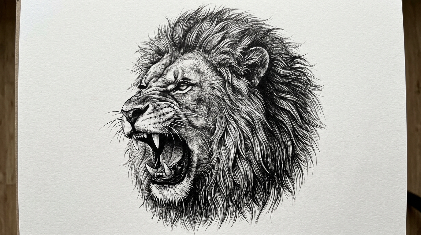 Эскиз тату в стиле реализм — детальный портрет льва