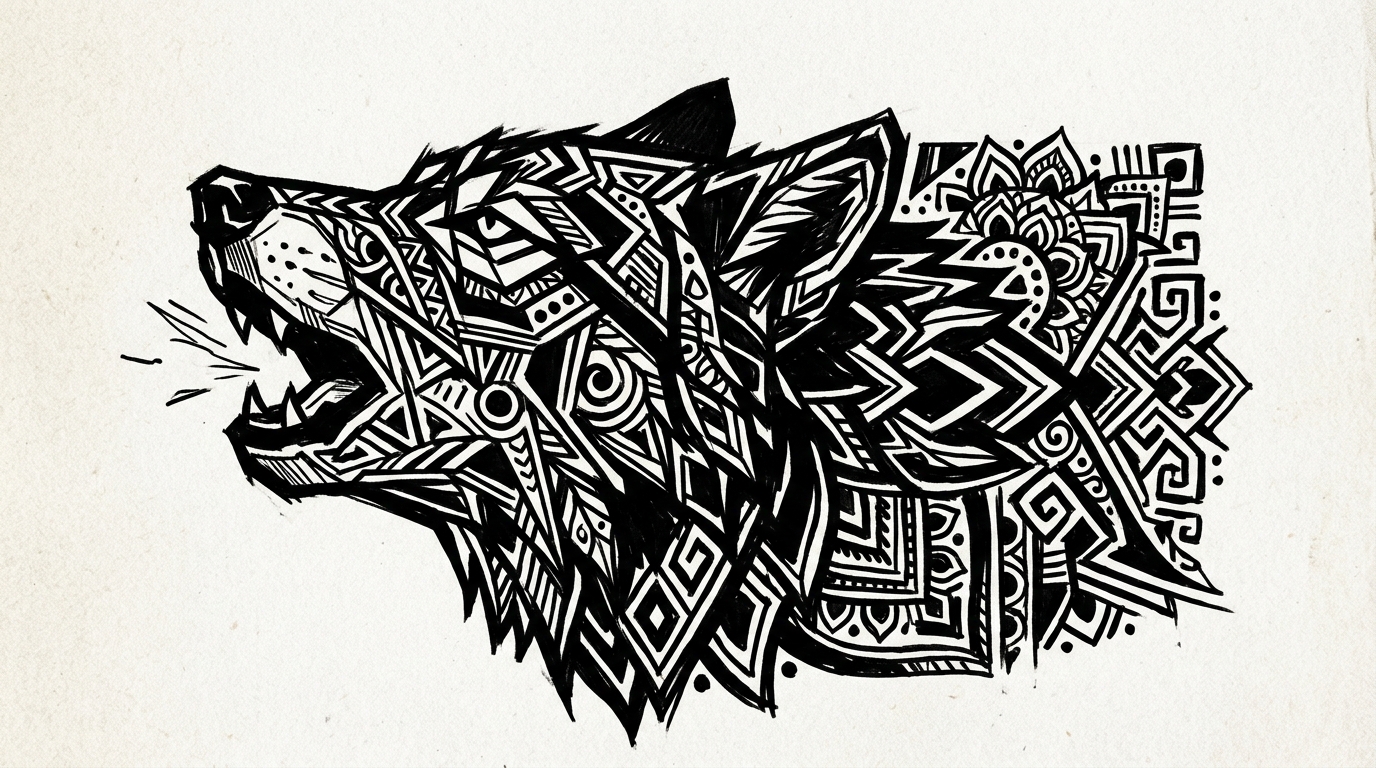 Эскиз тату в стиле блэкворк — орнаментальный волк