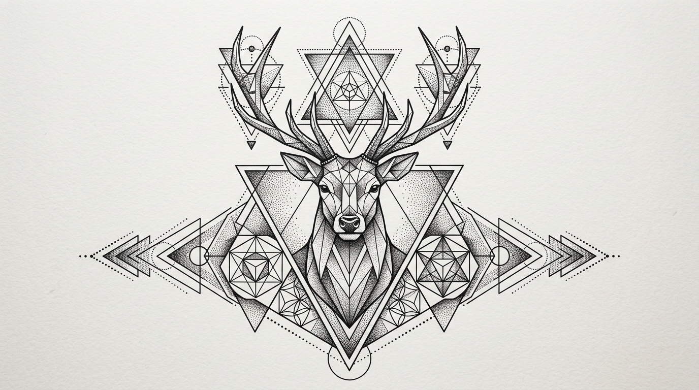 Геометрический эскиз тату — олень в обрамлении священной геометрии