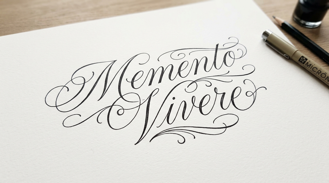 Тату-надпись — каллиграфический леттеринг Memento Vivere