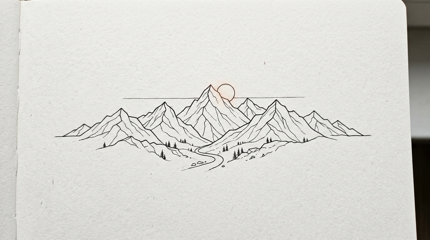 Эскиз тату минималистичные горы