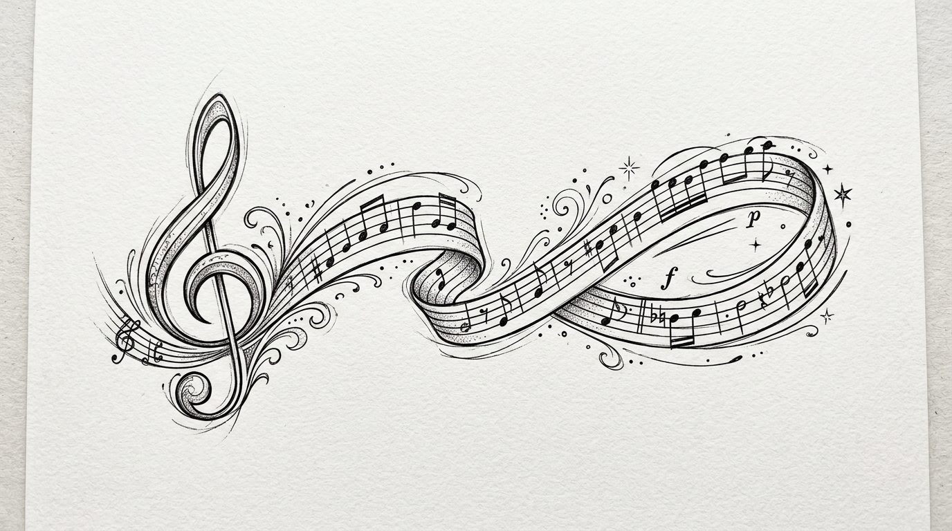 Эскиз тату музыкальные ноты скрипичный ключ