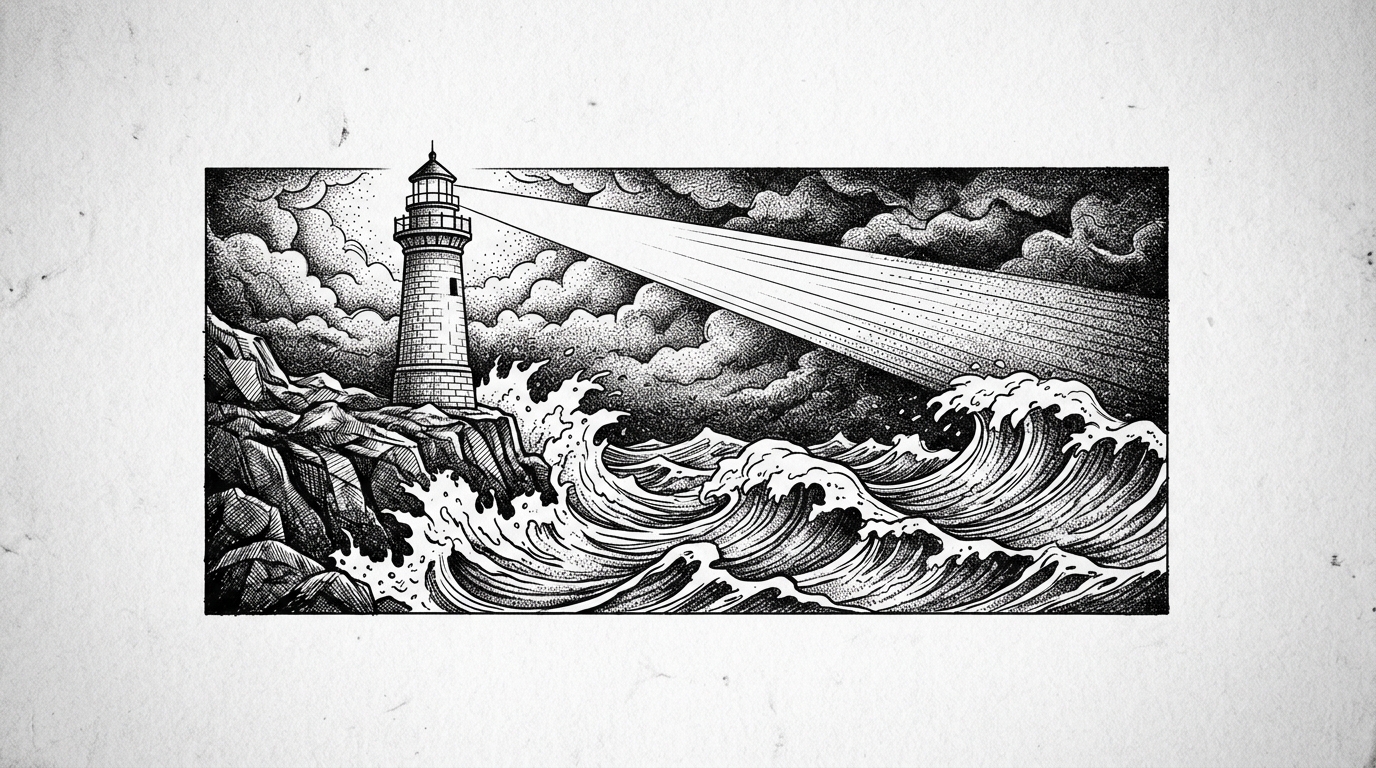 Эскиз тату маяк на скале