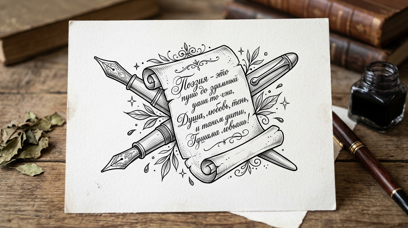 Эскиз тату перьевая ручка со свитком