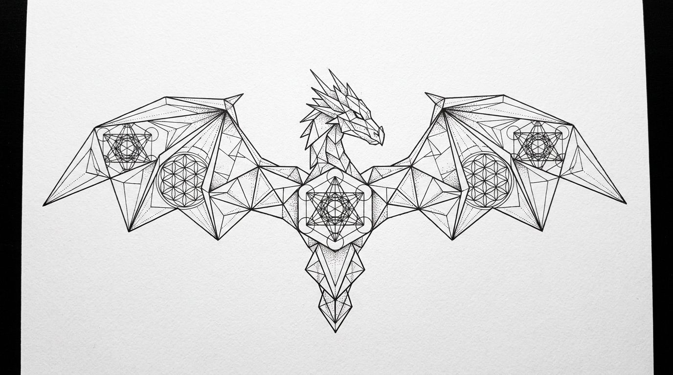Дракон в геометрическом стиле из тонких линий