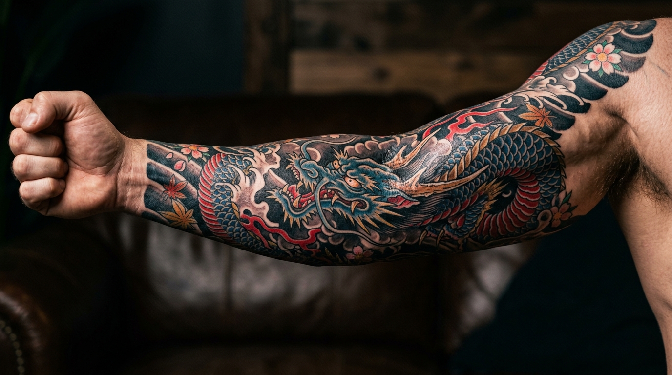 Дракон в японском стиле на предплечье — референс
