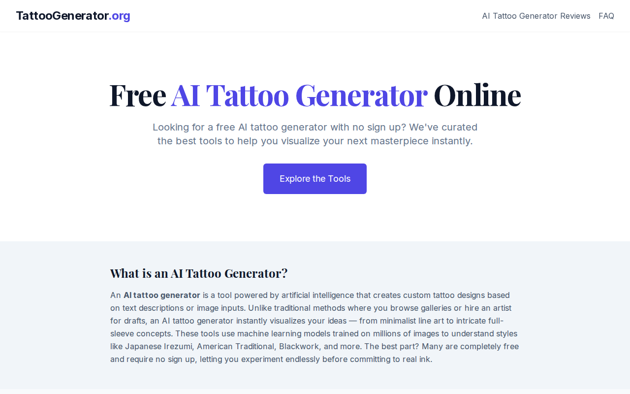 Tattoogenerator.org — агрегатор бесплатных AI-тату-генераторов
